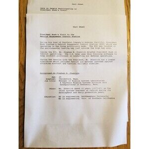 Vintage Press release and docs from President George HW Bush visit to Raytheon